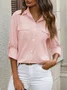 Shirt Collar Short Sleeve Plain Embroidery Regular Loose Shirt For Women