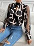 Stand Collar Long Sleeve Abstract Lace Regular Regular Fit Blouse For Women