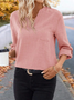 Notched Long Sleeve Plain Lace Regular Regular Fit Blouse For Women