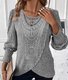 Women Casual Crew Neck Long Sleeve Plain Lace Blouse