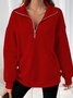 Casual Shawl Collar Plain Sweatshirt Zipper