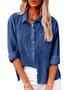 Shirt Collar Long Sleeve Plain Regular Loose Shirt For Women