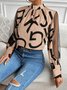 Stand Collar Long Sleeve Abstract Lace Regular Regular Fit Blouse For Women