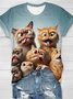 Casual Cat Crew Neck Short Sleeve T-shirt