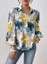 Shirt Collar Long Sleeve Floral Regular Loose Shirt For Women