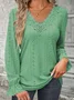 V Neck Long Sleeve Plain Lace Regular Regular Fit Blouse For Women