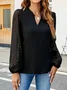 V Neck Long Sleeve Plain Regular Loose Blouse For Women