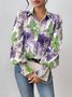 Shirt Collar Long Sleeve Floral Regular Loose Shirt For Women