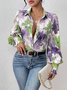 Shirt Collar Long Sleeve Floral Regular Loose Shirt For Women