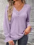 V Neck Long Sleeve Plain Lace Regular Regular Fit Blouse For Women