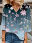 V Neck Three Quarter Sleeve Floral Regular Regular Fit Blouse For Women