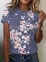 Casual Floral V Neck Long Sleeve T-shirt