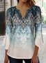 V Neck Three Quarter Sleeve Floral Regular Regular Fit Blouse For Women