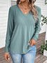 V Neck Long Sleeve Plain Regular Loose Blouse For Women