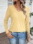 V Neck Long Sleeve Plain Regular Loose Blouse For Women