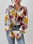 Shirt Collar Long Sleeve Floral Regular Loose Shirt For Women