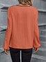 Notched Long Sleeve Color Block Regular Loose Blouse For Women