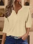 V Neck Half Sleeve Plain Regular Micro-Elasticity Loose Blouse For Women