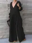 Women Long Sleeve V Neck Regular Fit Long Daily Casual Plain Natural Jumpsuit