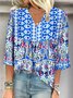 V Neck Three Quarter Sleeve Ethnic Regular Regular Fit Blouse For Women