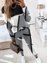 Women Geometric Crew Neck Long Sleeve Comfy Casual Top With Pants Two-Piece Set