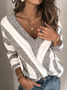 Women Yarn/Wool Yarn Color Block Long Sleeve Comfy Casual Sweater