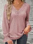 V Neck Long Sleeve Plain Lace Regular Regular Fit Blouse For Women