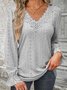 V Neck Long Sleeve Plain Lace Regular Regular Fit Blouse For Women