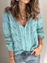 Shirt Collar Long Sleeve Plain Regular Loose Shirt For Women