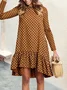 Women Polka Dots Turtleneck Long Sleeve Comfy Casual Mini Dress