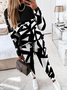 Women Geometric Crew Neck Long Sleeve Comfy Casual Top With Pants Two-Piece Set