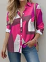 Shirt Collar Short Sleeve Geometric Embroidery Regular Loose Shirt For Women