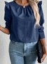 Crew Neck Long Sleeve Plain Regular Regular Fit Blouse For Women