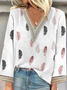 V Neck Three Quarter Sleeve Floral Regular Regular Fit Blouse For Women