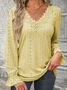 V Neck Long Sleeve Plain Lace Regular Regular Fit Blouse For Women