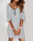 Women Striped V Neck Long Sleeve Comfy Casual Zipper Midi Dress