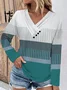 Casual Striped V Neck Long Sleeve T-shirt