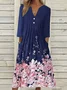 Women Floral Asymmetrical Long Sleeve Comfy Casual Pocket Stitching Maxi Dress