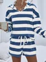 Women Striped Hoodie Long Sleeve Comfy Casual Top With Pants Two-Piece Set