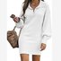 Women Plain V Neck Long Sleeve Comfy Casual Midi Dress