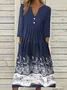 Women Floral Asymmetrical Long Sleeve Comfy Casual Pocket Stitching Maxi Dress