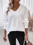 Casual V Neck Plain Sweatshirt Zipper