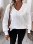 Casual V Neck Plain Sweatshirt Zipper