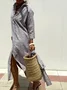 Women Striped Shirt Collar Half Sleeve Comfy Casual Midi Dress