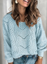 Women Yarn/Wool Yarn Color Block Long Sleeve Comfy Casual Sweater