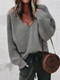 Women Yarn/Wool Yarn Plain Long Sleeve Comfy Casual Sweater