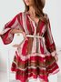 Women Striped V Neck Long Sleeve Comfy Casual Midi Dress