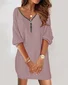 Women Striped V Neck Long Sleeve Comfy Casual Zipper Midi Dress