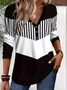 V Neck Long Sleeve Striped Regular Micro-Elasticity Loose Blouse For Women