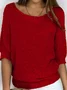 Women Yarn/Wool Yarn Plain Three Quarter Sleeve Comfy Casual Sweater